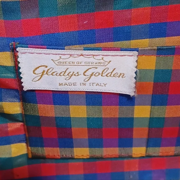 Gladys Golden Italian Vintage White Wicker Bag W/ Plaid Interior - Picture 12 of 15